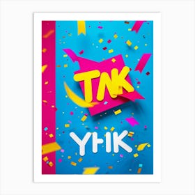 A Vibrant Graphic Design Featuring A Three Dimensional Lettering Thank You Floating Amidst Confe (6) Art Print