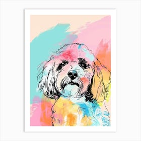 Poodle Dog Pastel Line Watercolour Illustration  1 Art Print