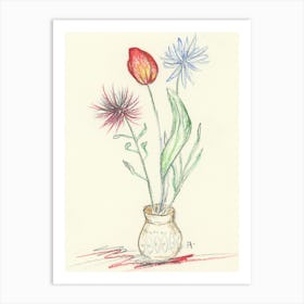 floral drawing pencil artwork flowers ivory paper simple living room bedroom kitchen dining hand drawn Art Print