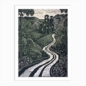 Tuscany Italy Linocut Illustration Style 4 Art Print