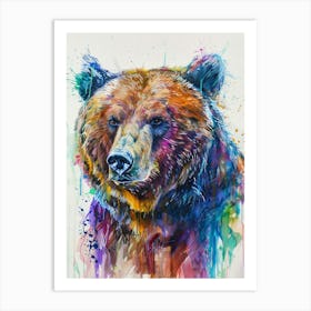 Grizzly Bear Colourful Watercolour 3 Art Print