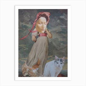 Living Room Wall Art, Cat And Woman Art Print