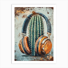 Cactus With Headphones Art Print