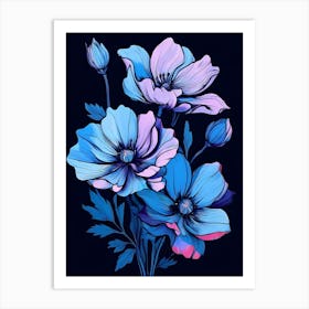 Blue And Pink Flowers 1 Art Print