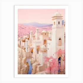 Agadir Morocco 2 Vintage Pink Travel Illustration Art Print