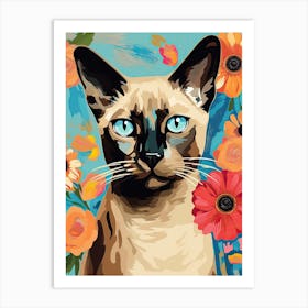 Siamese Cat With A Flower Crown Painting Matisse Style 3 Art Print