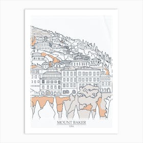 Mount Baker Usa Color Line Drawing 5 Poster Art Print