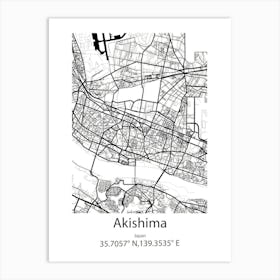 Akishima,Japan Minimalist Map Póster