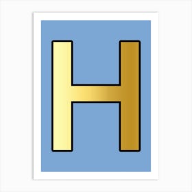 Letter H Gold Alphabet Light Blue Art Print
