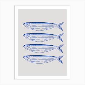 4 blue Sardines Art Print