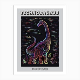 Abstract Neon Line Illustration Brachiosaurus 2 Poster Art Print