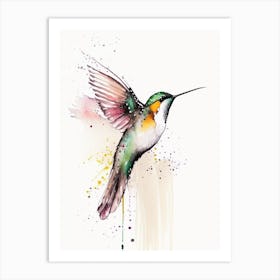 White Eared Hummingbird Minimalist Watercolour Art Print