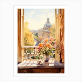 Window View Of Vienna Austria In Autumn Fall, Watercolour 3 Art Print