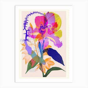 Everlasting Flower 2 Neon Flower Collage Art Print