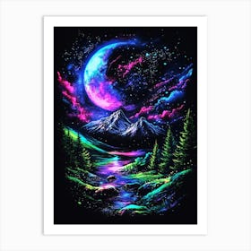 Night Sky With Moon And Stars Art Print