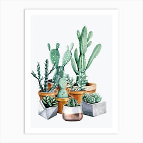 Watercolor Cactus Plants - Boho Painting Art Print