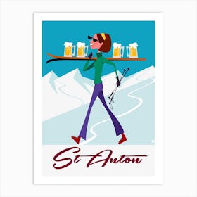 St Anton Ski Poster Teal & Mint Art Print
