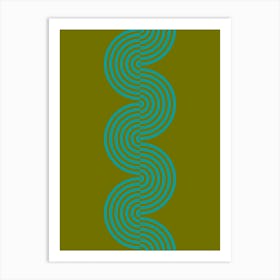 Groovy Waves In Aqua And Olive Art Print