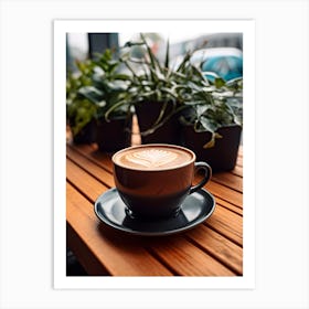 Coffee Cup On A Wooden Table Art Print