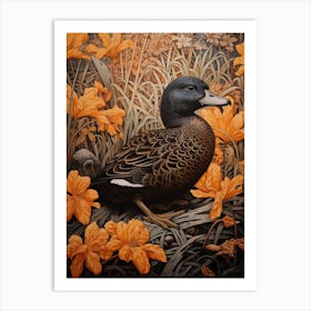 Dark And Moody Botanical Duck 3 Art Print