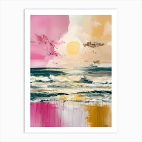 Abstract Painting Of A Beach Horizon In Pink, Beige, Yellow, And White Tones (2) Art Print