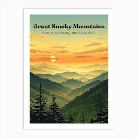 Great Smoky Mountains National Park Tennessee Digital Travel Illustration Art Print