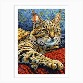 Bengal Cat Relief Illustration 3 Art Print