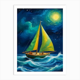 Sailboat At Night Art Print