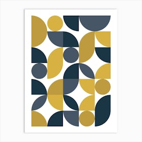 Mid Century Modern Abstract 26 Navy Blue, Mustard Art Print