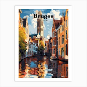 Bruges Belgium Canal Travel Illustration Art Print