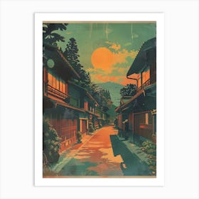 Traditional Japanese Village Mid Century Modern Art Print