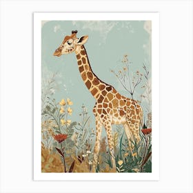 Modern Illustration Of A Giraffe In The Plants 3 Art Print