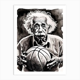 Albert Einstein Playing Basketball Abstract Painting (6) Art Print
