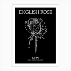 English Rose Dew Line Drawing 3 Poster Inverted Art Print