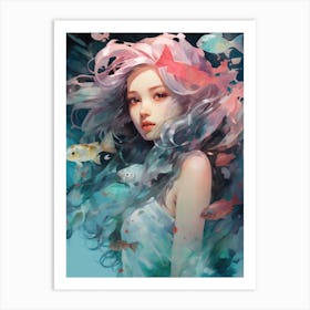 Girl With Fishes 2 Art Print