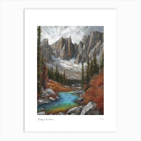 Rocky Mountains Usa Pencil Sketch 3 Watercolour Travel Poster Art Print