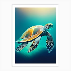 Sea Turtle In Deep Ocean, Sea Turtle Neutral Abstract 1 Art Print