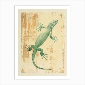 Green Iguana Block Print 1 Art Print