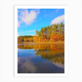 Autumn In The Forest with blue sky Art Print