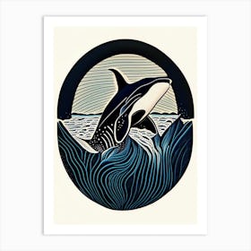 Whale Vintage Linocut Art Print