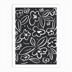 Flowery Sketch White Black Art Print