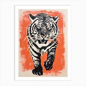 Tiger, Woodblock Animal  Drawing 1 Art Print