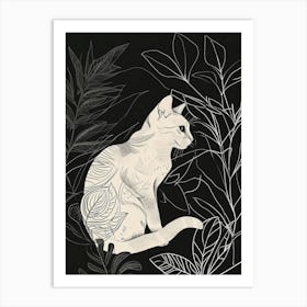 Japanese Bobtail Cat Minimalist Illustration 2 Art Print