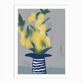 Yellow Flowers In A Blue Vase Art Print
