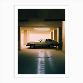 Silver Retro Car In A Parking Garage Art Print