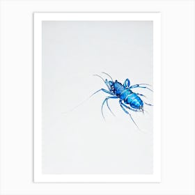 Blue Lobster Black & White Drawing Art Print