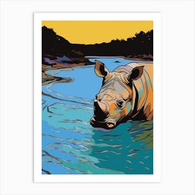 A Rhino In The River Block Colours 1 Art Print