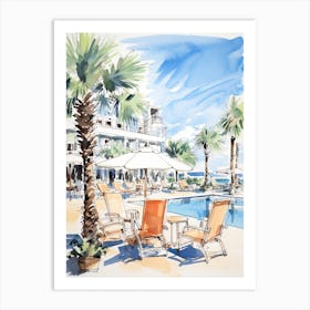 The Ritz Carlton Bacara, Santa Barbara   Santa Barbara, California   Resort Storybook Illustration 1 Art Print