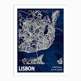 Lisbon Crocus Marble Map Art Print