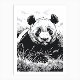 Giant Panda Resting In A Field Ink Illustration 4 Art Print